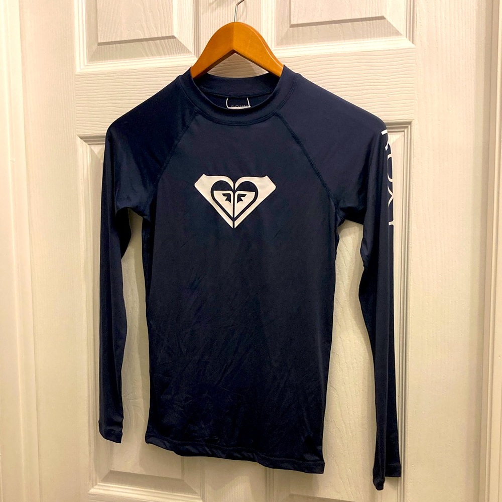 Roxy Dark Blue Long Sleeve Rash Guard Child size large (12/14) NWT